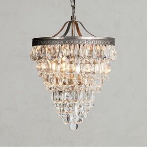 Pottery Barn Crystal Teardrop Chandelier Pendant - Clear and Antique Gold